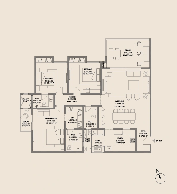Assetz Trees & Tandem 3 BHK Type 1 floor plan — 2142 sqft SBUA
